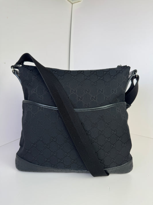 GUCCI Front pocket Messenger GG Canvas with Perforated Leather medium