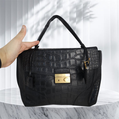 Prada Croc-Embossed Leather Top Handle Bag – Medium