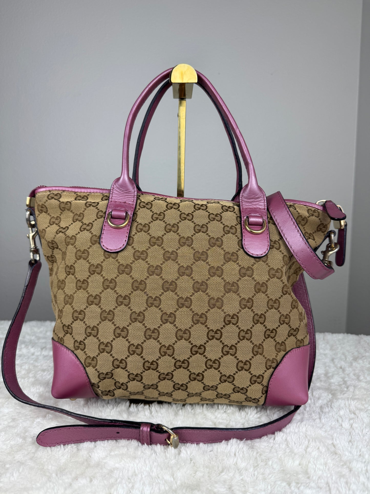 GUCCI Heart Bit Handbag with strap GG Canvas Pink