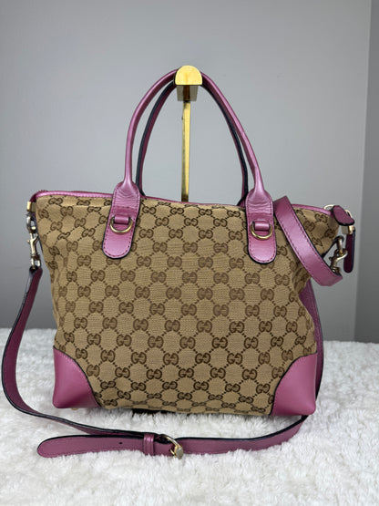 GUCCI Heart Bit Handbag with strap GG Canvas Pink
