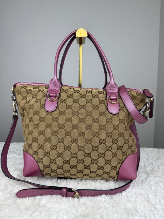 GUCCI Heart Bit Handbag with strap GG Canvas Pink