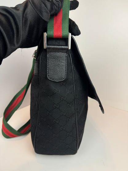GUCCI Web Flap Messenger GG Canvas Black