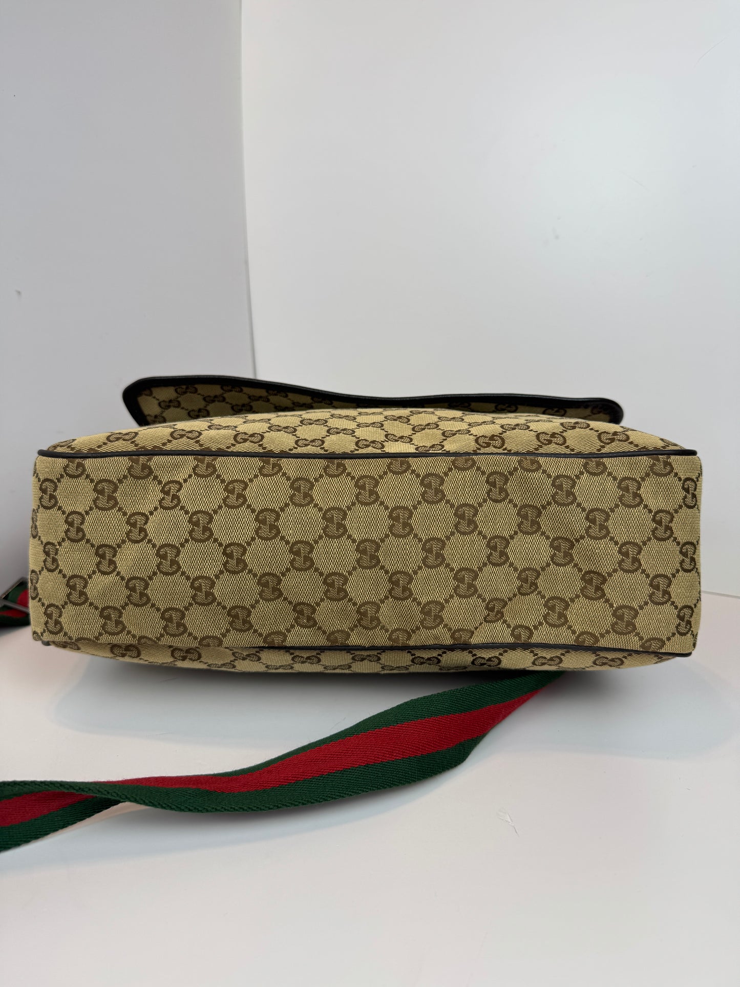 GUCCI Web Flap messenger GG Canvas Brown