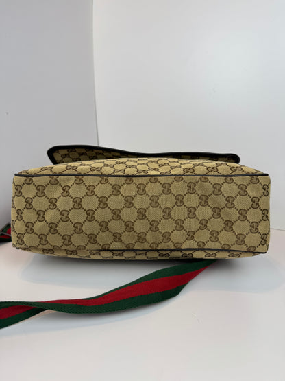 GUCCI Web Flap messenger GG Canvas Brown