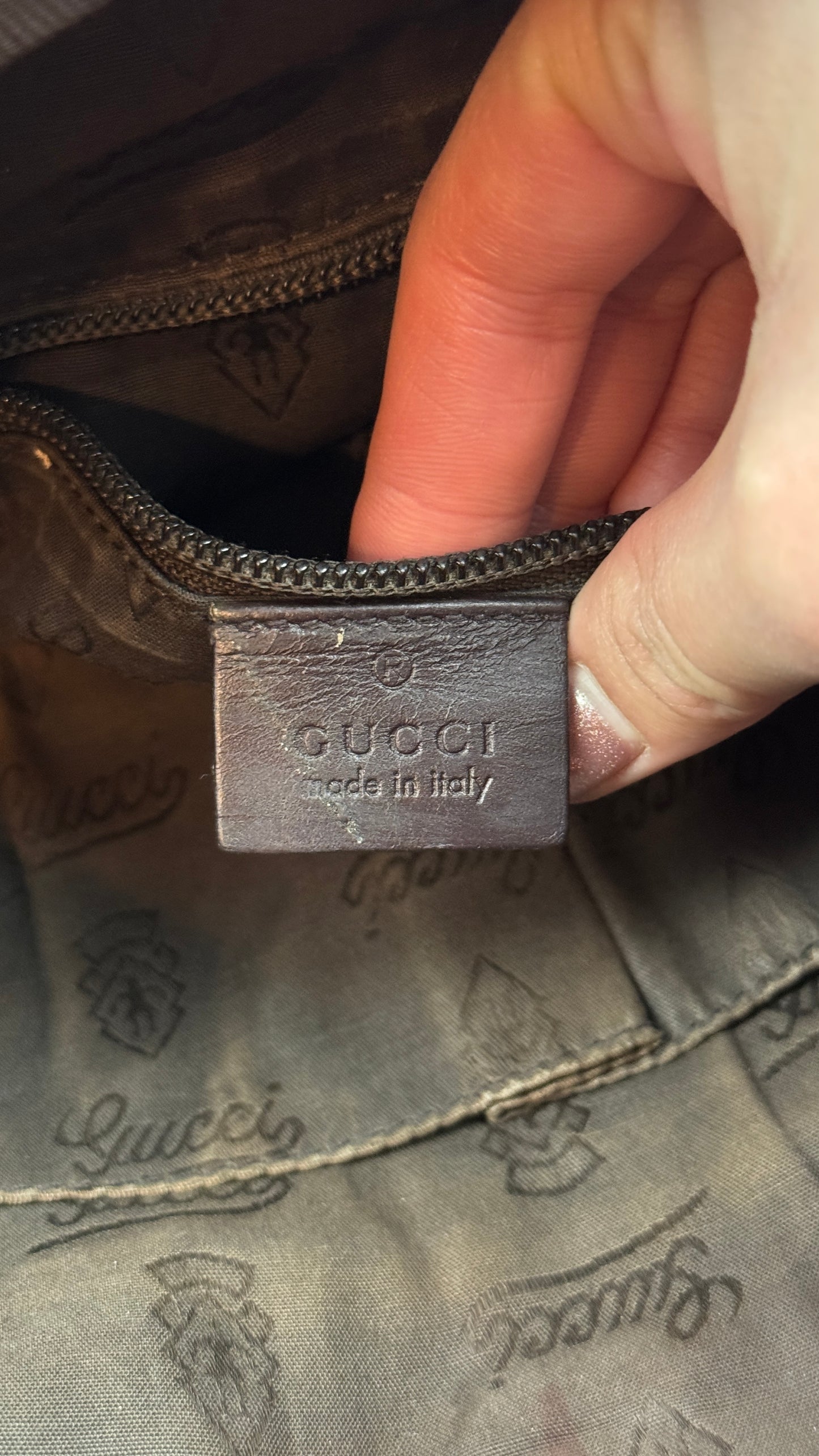 Gucci Front Zip Leather Messenger Brown