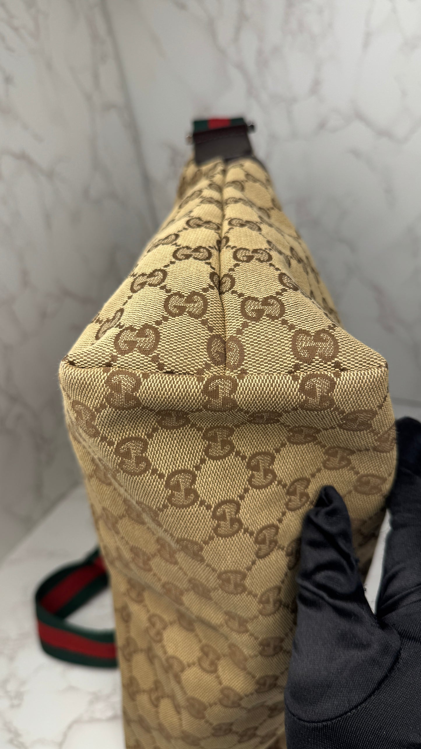 Gucci Flat  Crossbody GG Canvas Web Strap Brown