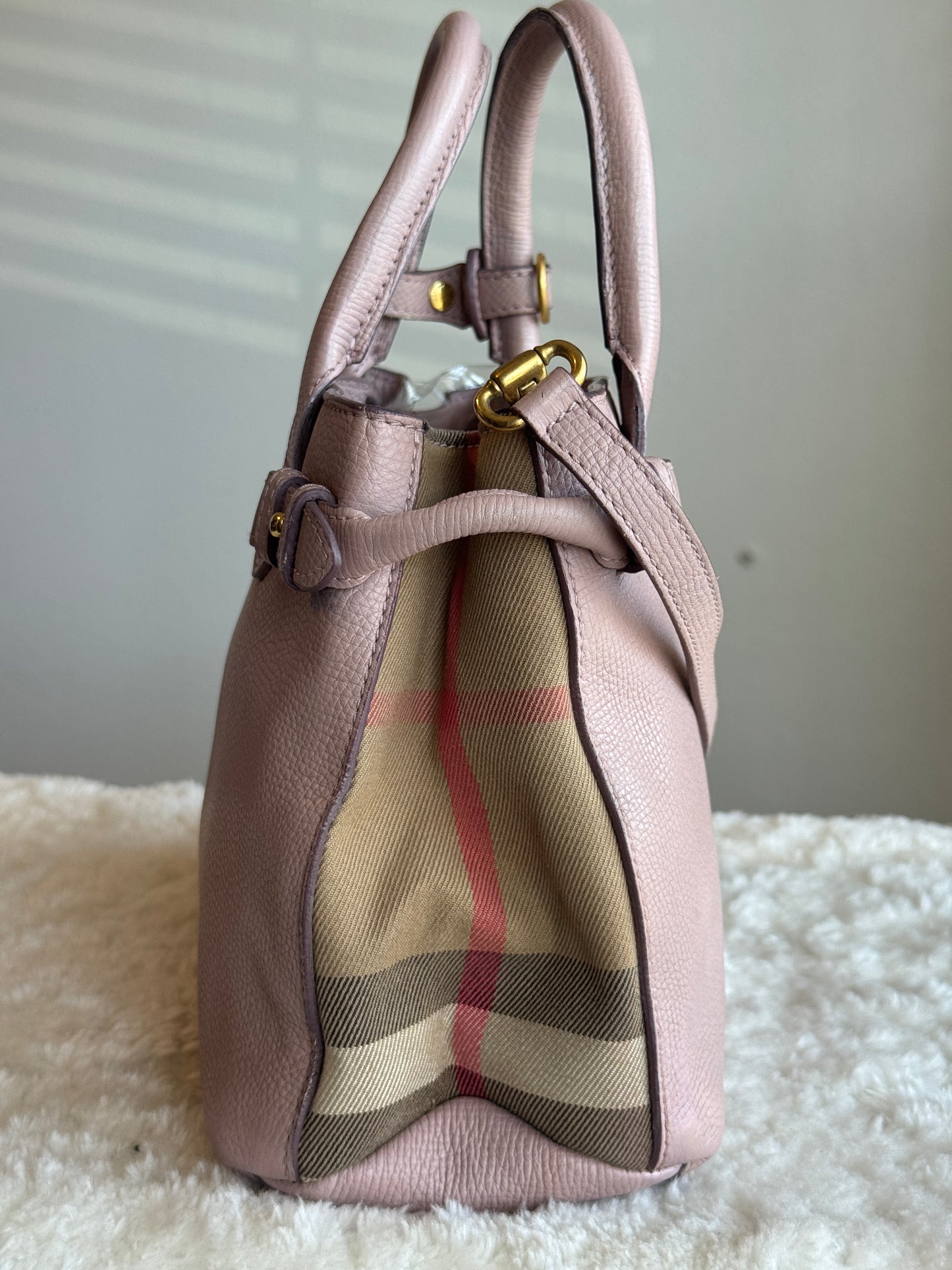 BURBERRY Banner Tote Leather and House Check canvas Small