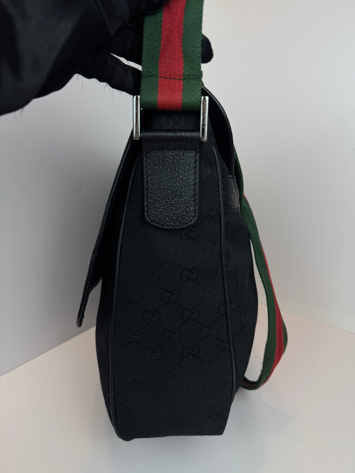 GUCCI Web Flap Messenger GG Canvas Black