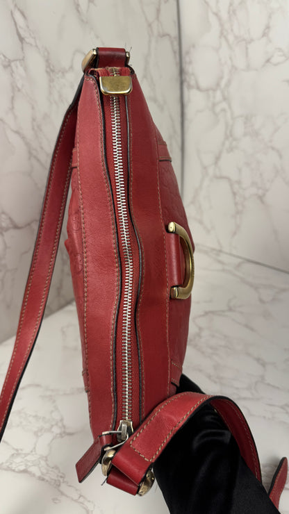 Gucci Abbey GG Monogram Embossed Leather Red