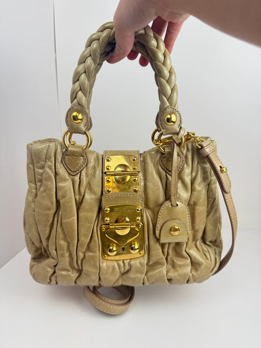 Miumiu Matelasse handle beige leather