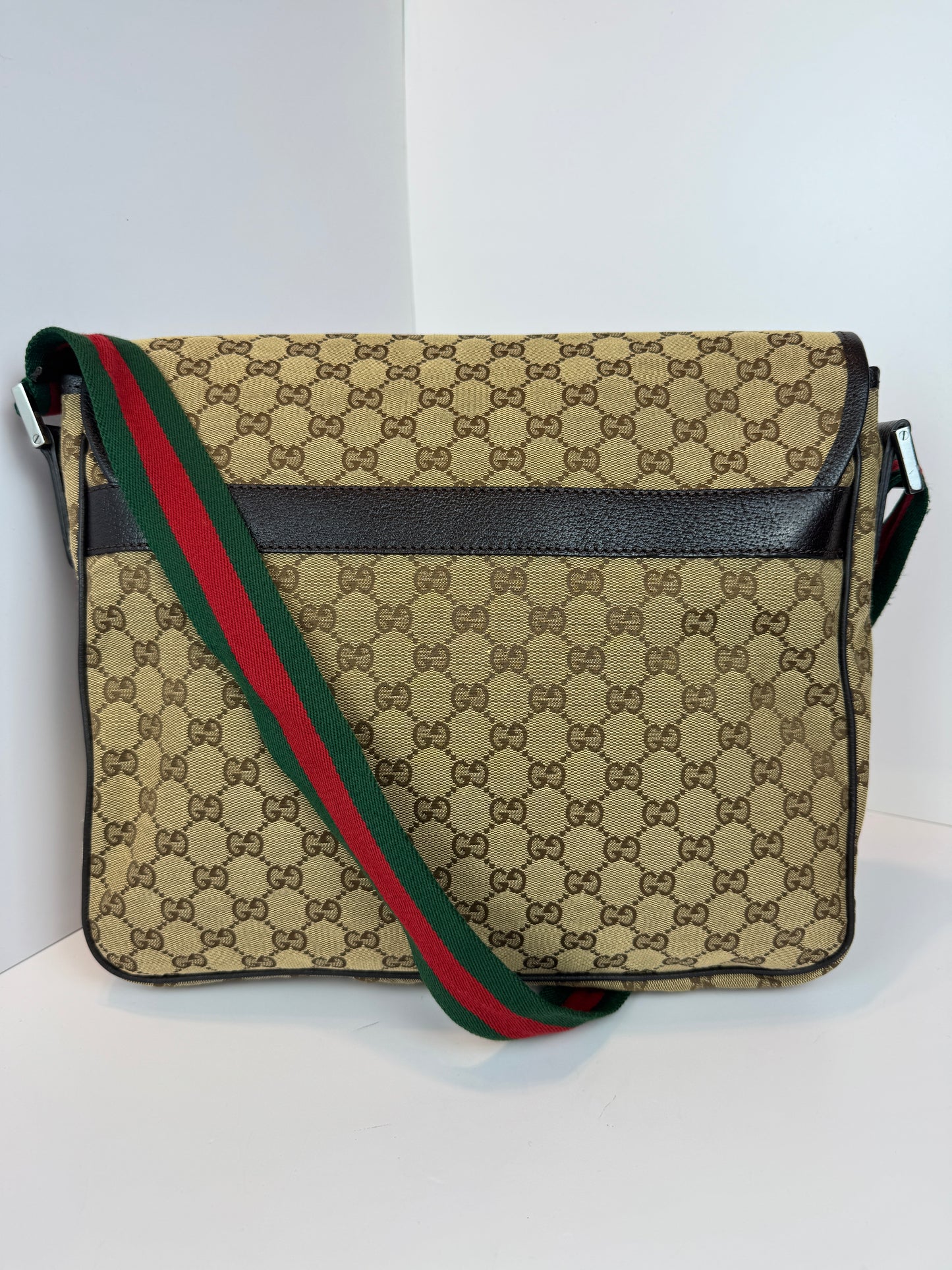 GUCCI Web Flap messenger GG Canvas Brown