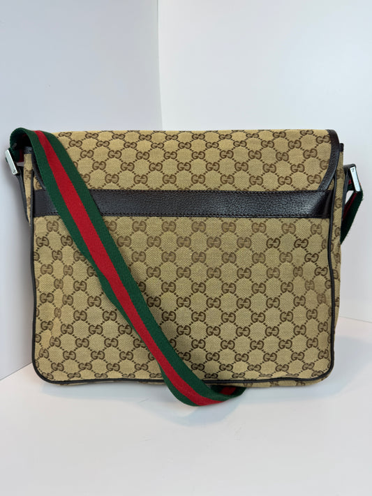 GUCCI Web Flap messenger GG Canvas Brown