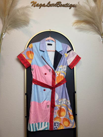 D14👗Pastel Pop Art Shirt Dress – Pre-Owned (All Sales Final) 💙🌼✨