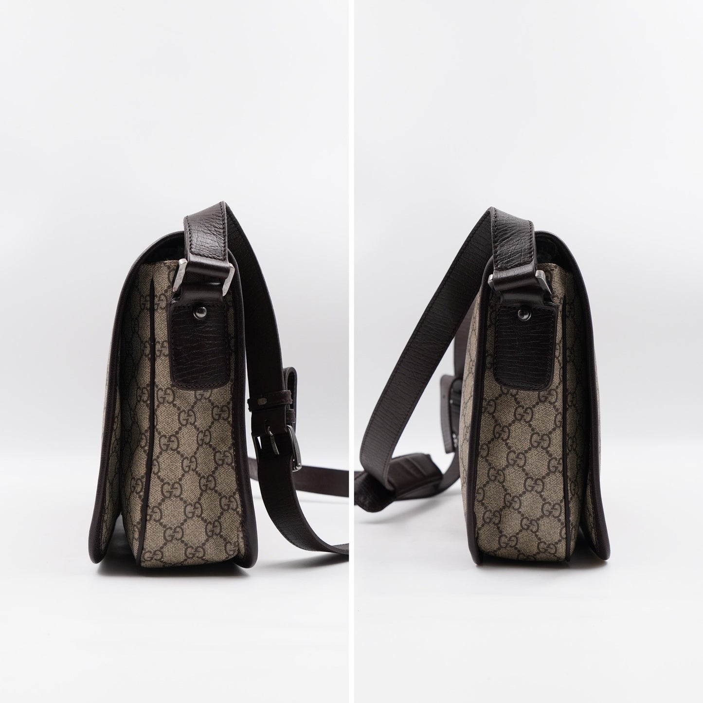 Gucci Web Flap Messenger Coated Canvas Brown