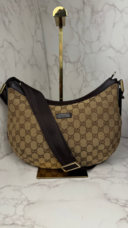 Gucci Half Moon Shoulder GG Canvas Brown