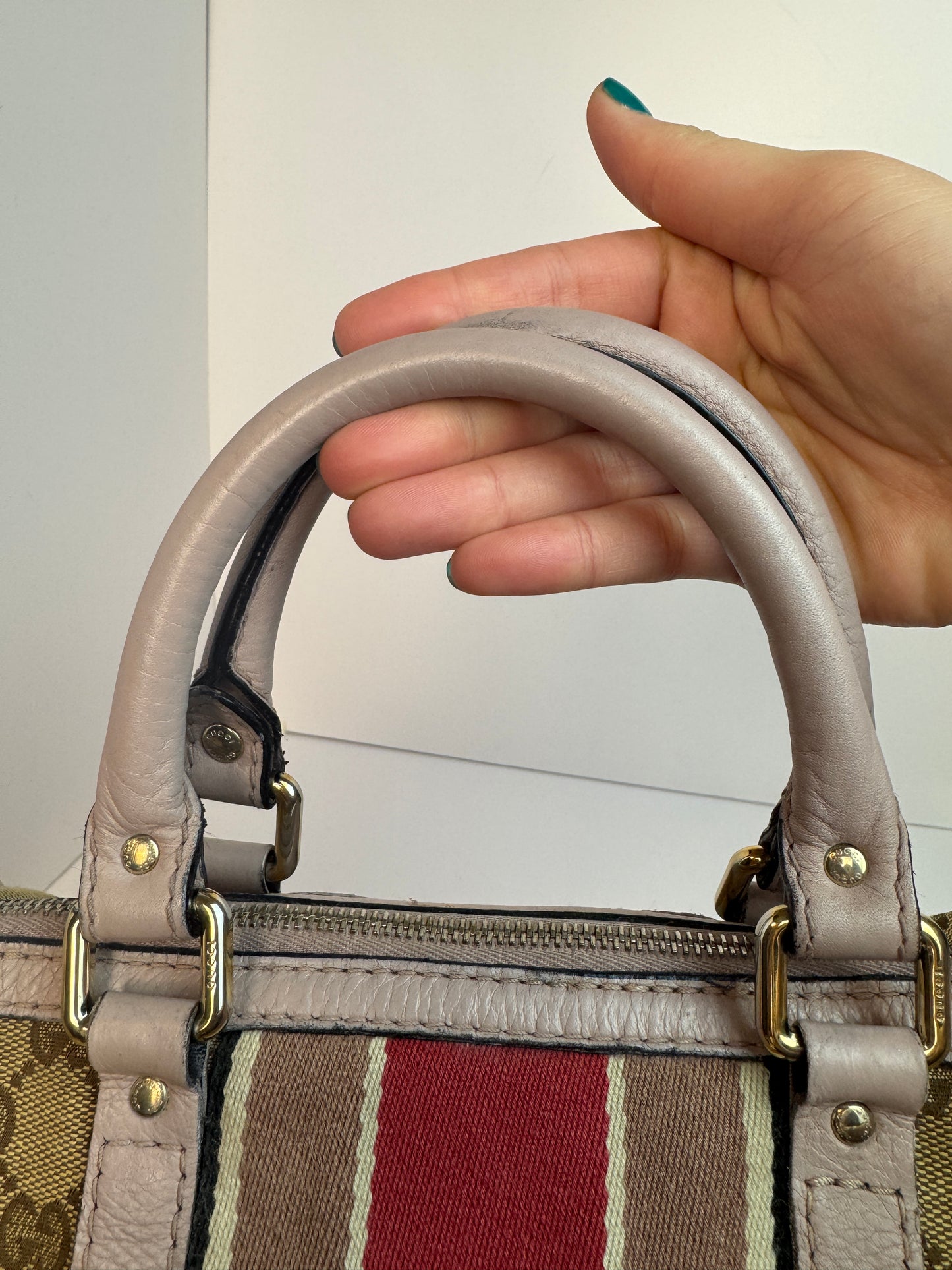 Gucci Web Stripe Boston Pink With Strap
