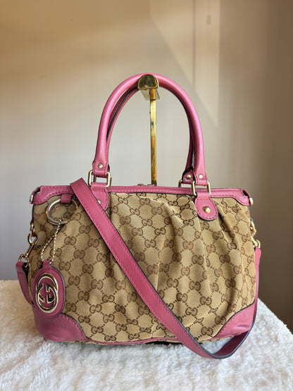 GUCCI Sukey Top handle with Strap GG Canvas Pink