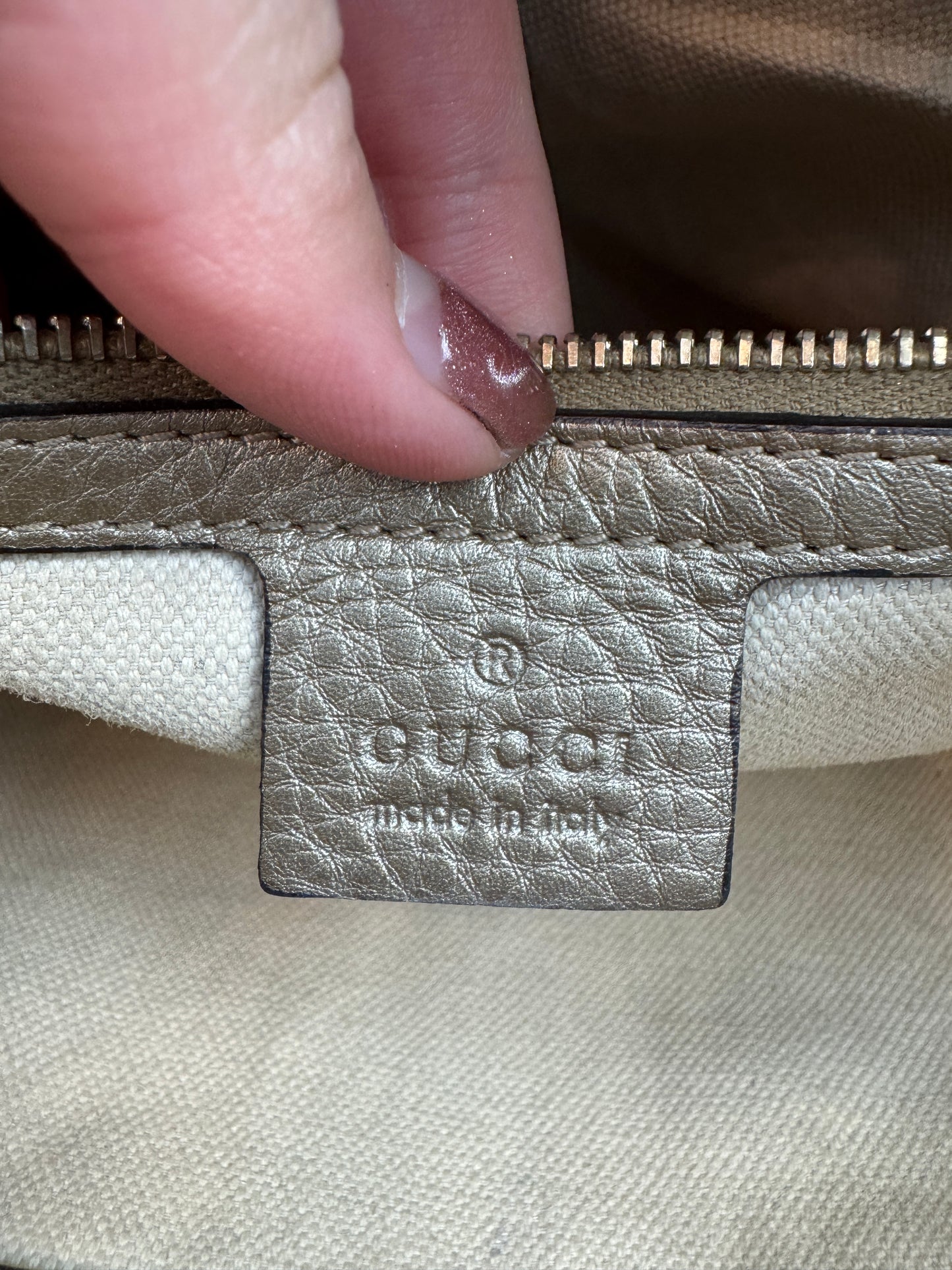 Gucci Bella Tote Leather Metallic Gold