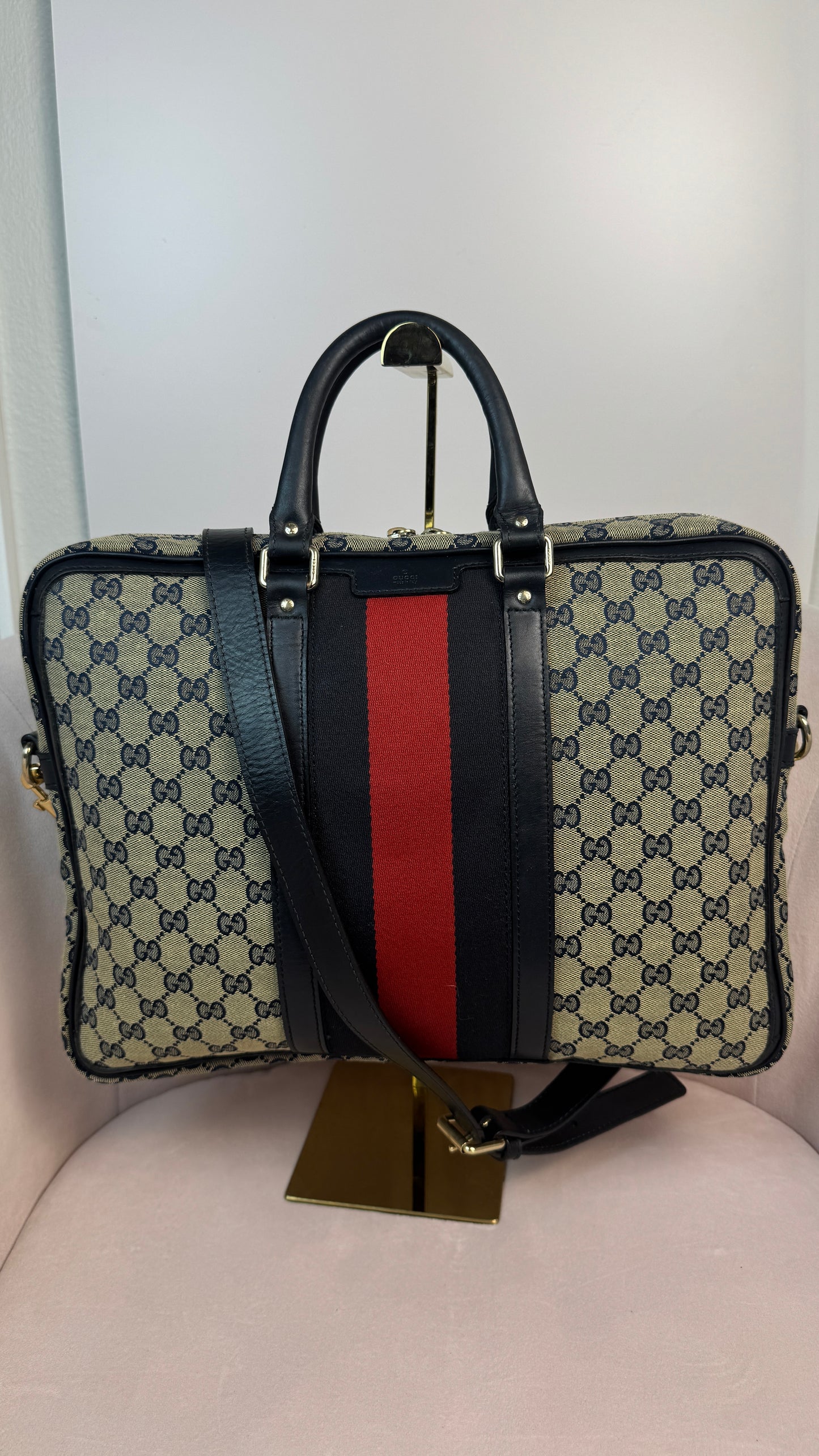 Gucci Web Briefcase GG Canvas Navy