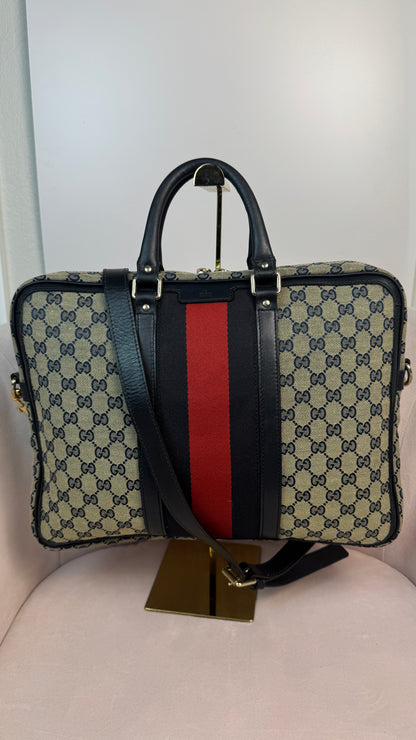 Gucci Web Briefcase GG Canvas Navy