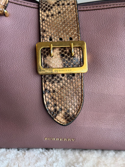 BURBERRY Pink Leather & Python Medium Buckle Tote Bag