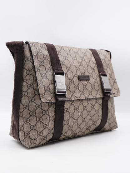 Gucci Double Buckle Messenger Bag GG Coated Canvas