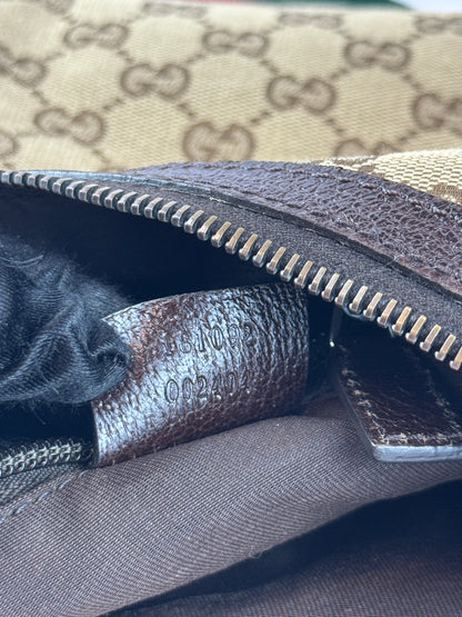 GUCCI Web Stripe Halfmoon GG Canvas Brown