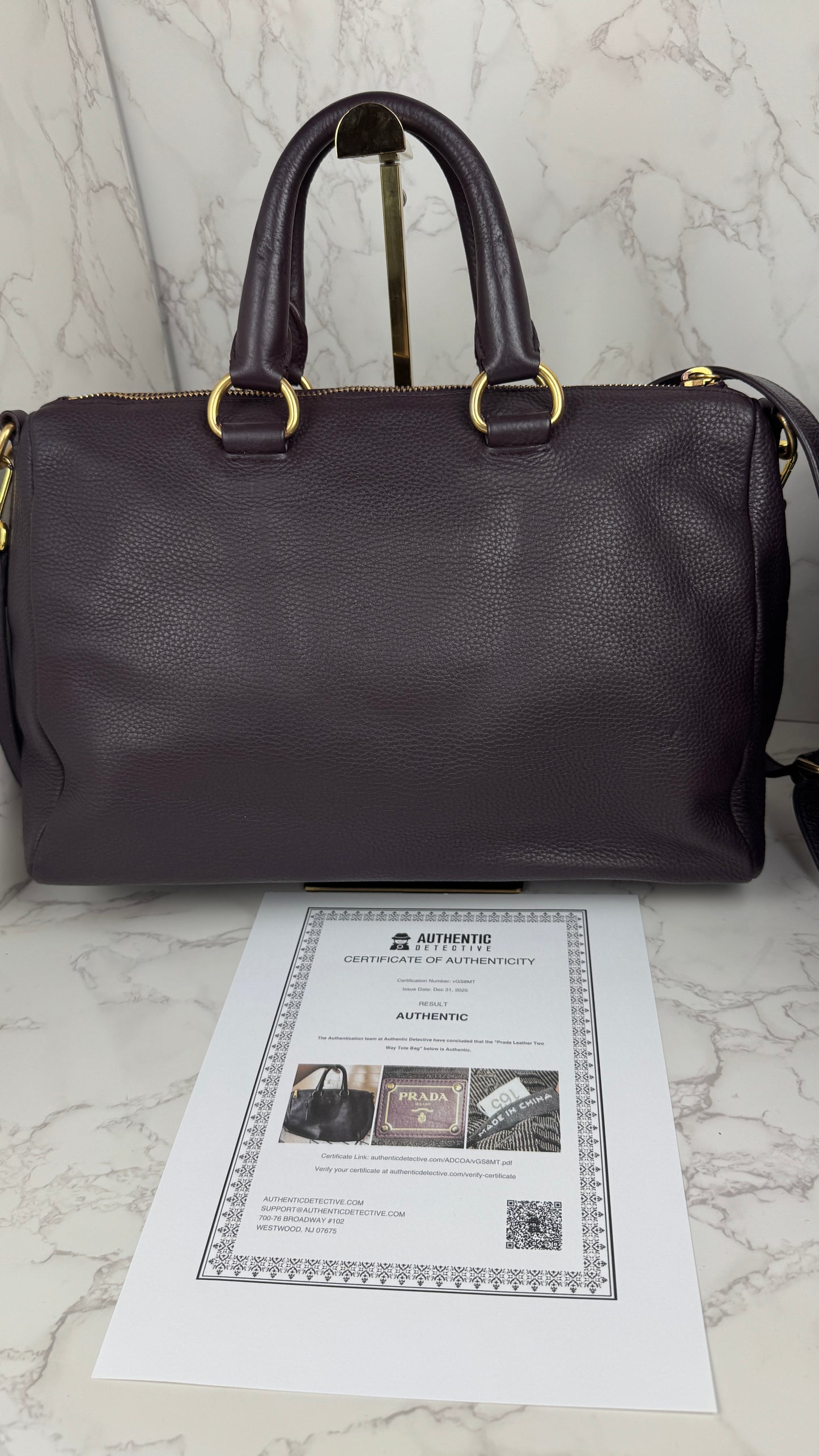 Prada Vitello Daino Leather Bauletto Purple