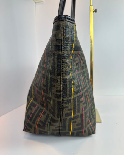 FENDI  Zucca Print Multi color Stripe Coated canvas Medium Roll Tote