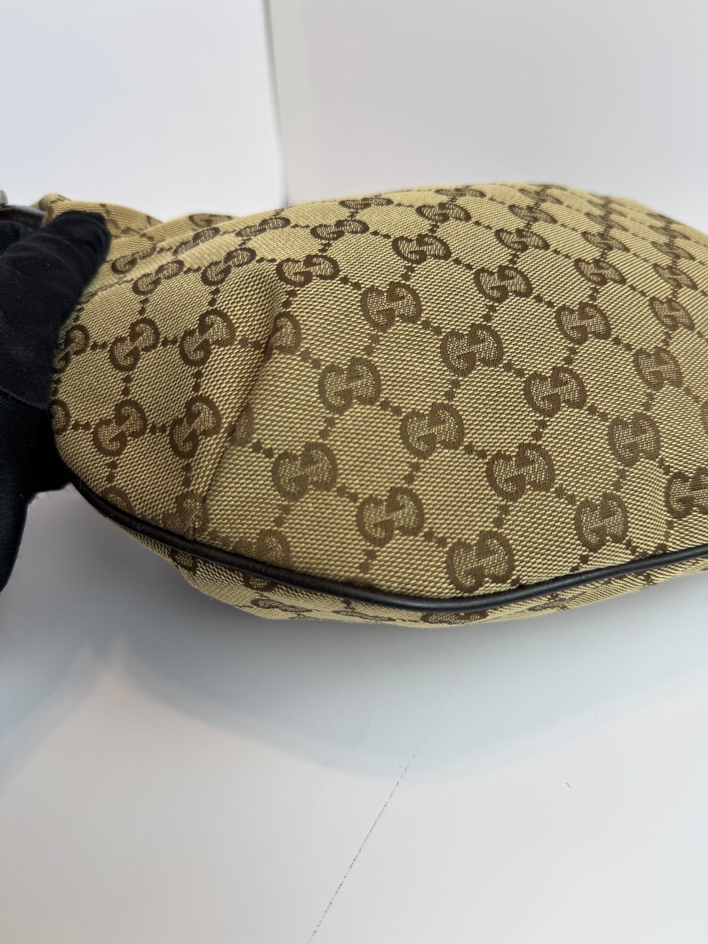 GUCCI Web Halfmoon GG Canvas Brown