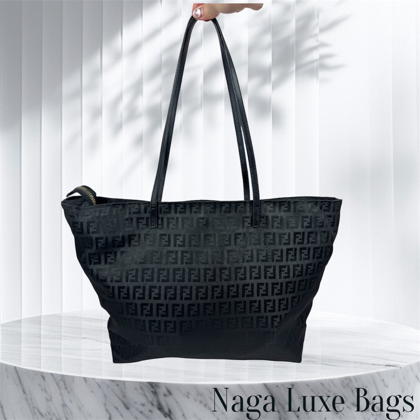Fendi Zucchino Tote Canvas Black