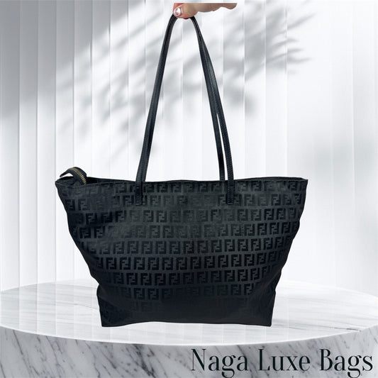 Fendi Zucchino Tote Canvas Black
