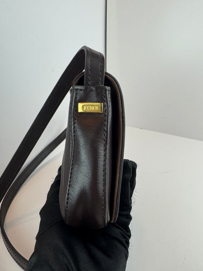 Fendi Vitello Elite Small Chameleon Crossbody Dark Brown