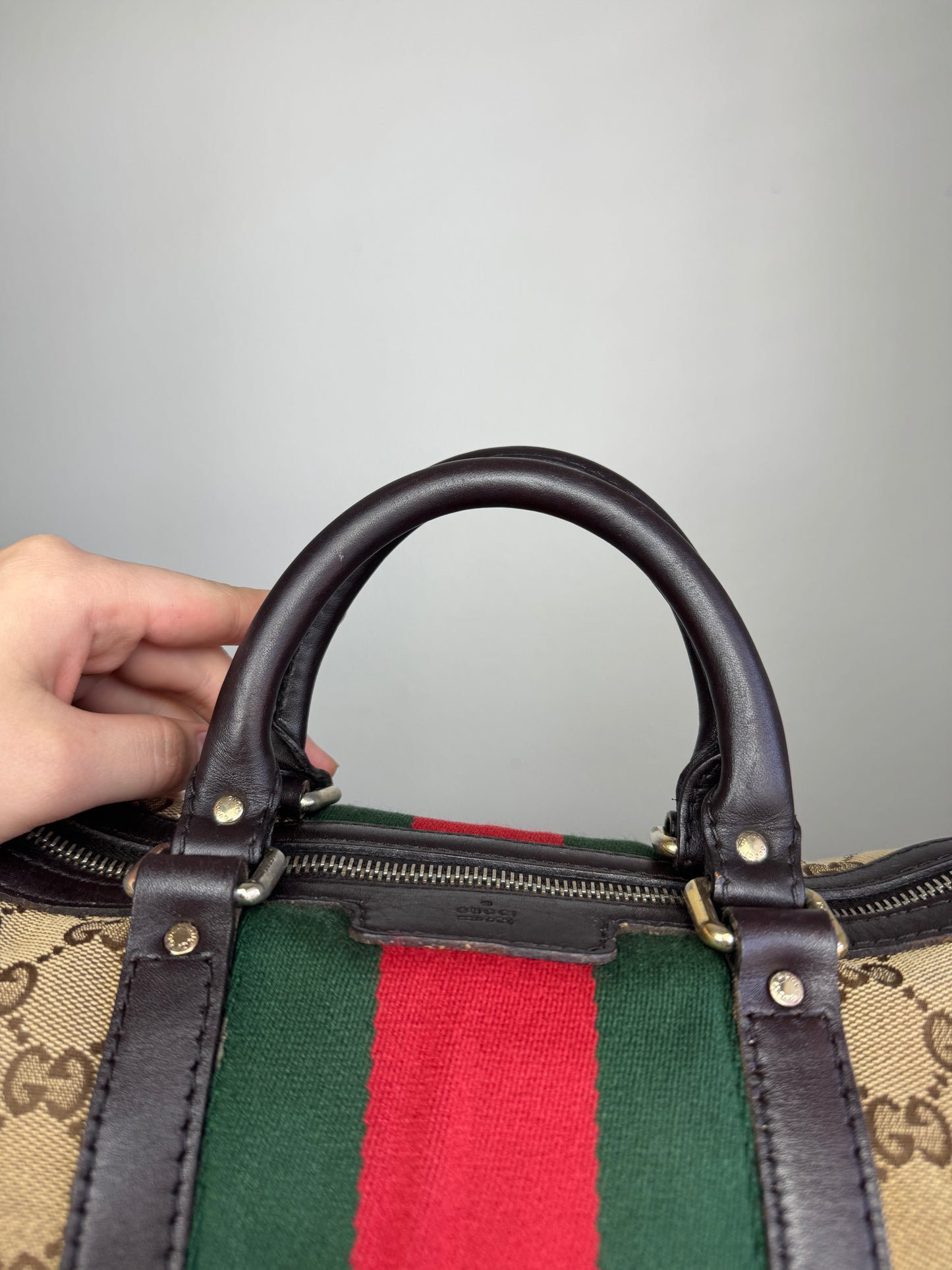 GUCCI Web Boston GG Canvas With strap Brown
