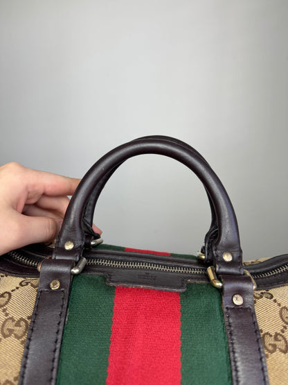 GUCCI Web Boston GG Canvas With strap Brown