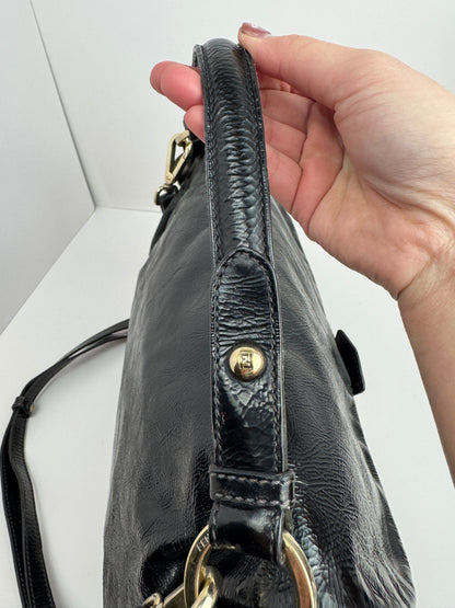FENDI Patent Fly Shoulder Bag Black