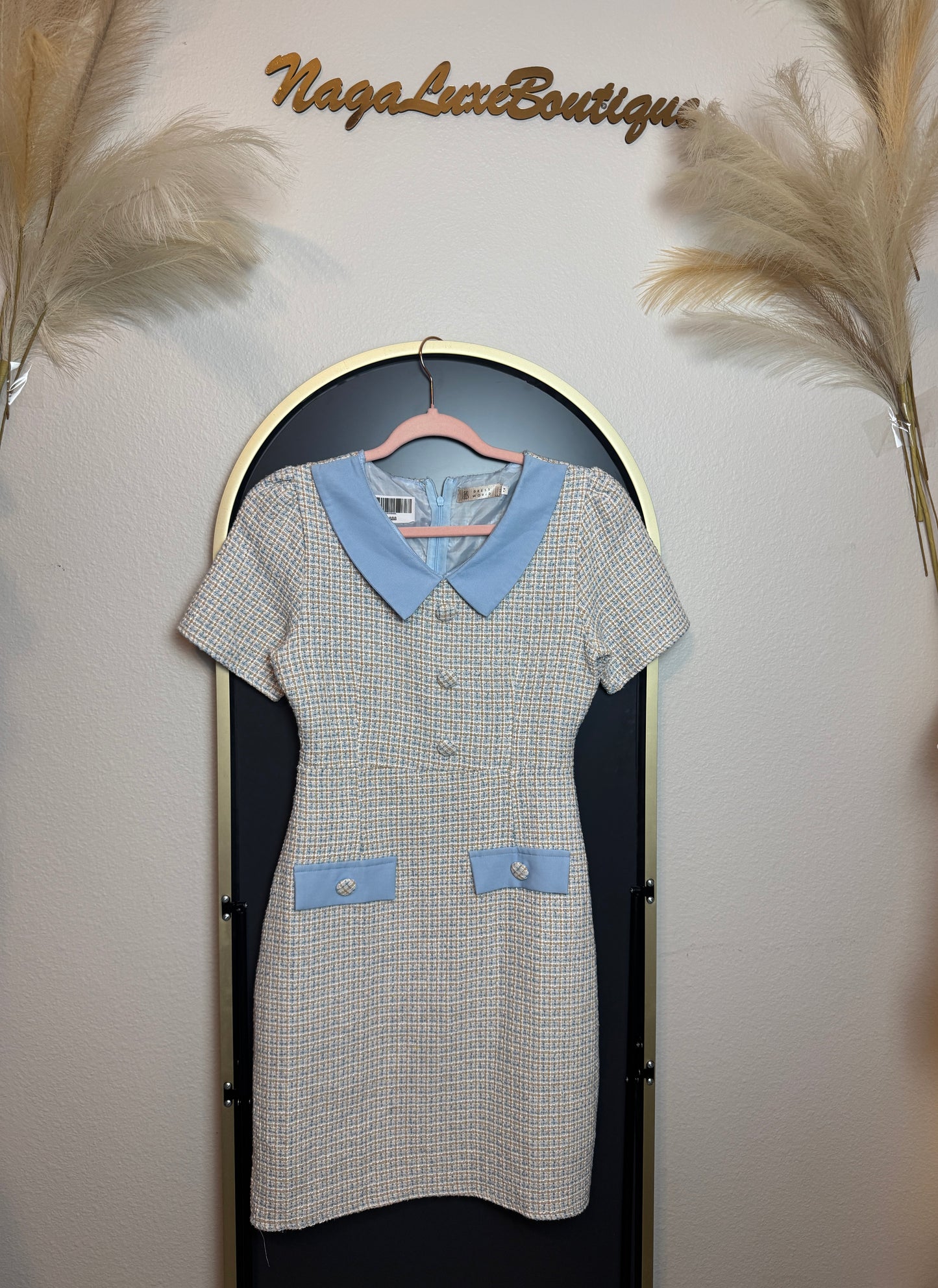 D9👗Pre-Owned Sky Blue Tweed Mini Dress (All sale are Final)