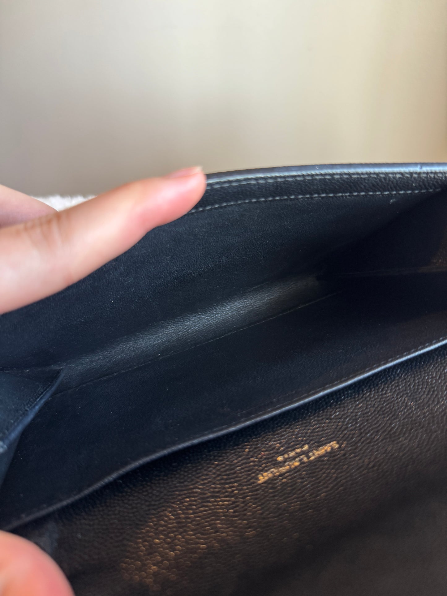 SAINT LAURENT Uptown Chain Wallet Caviar Leather bLack