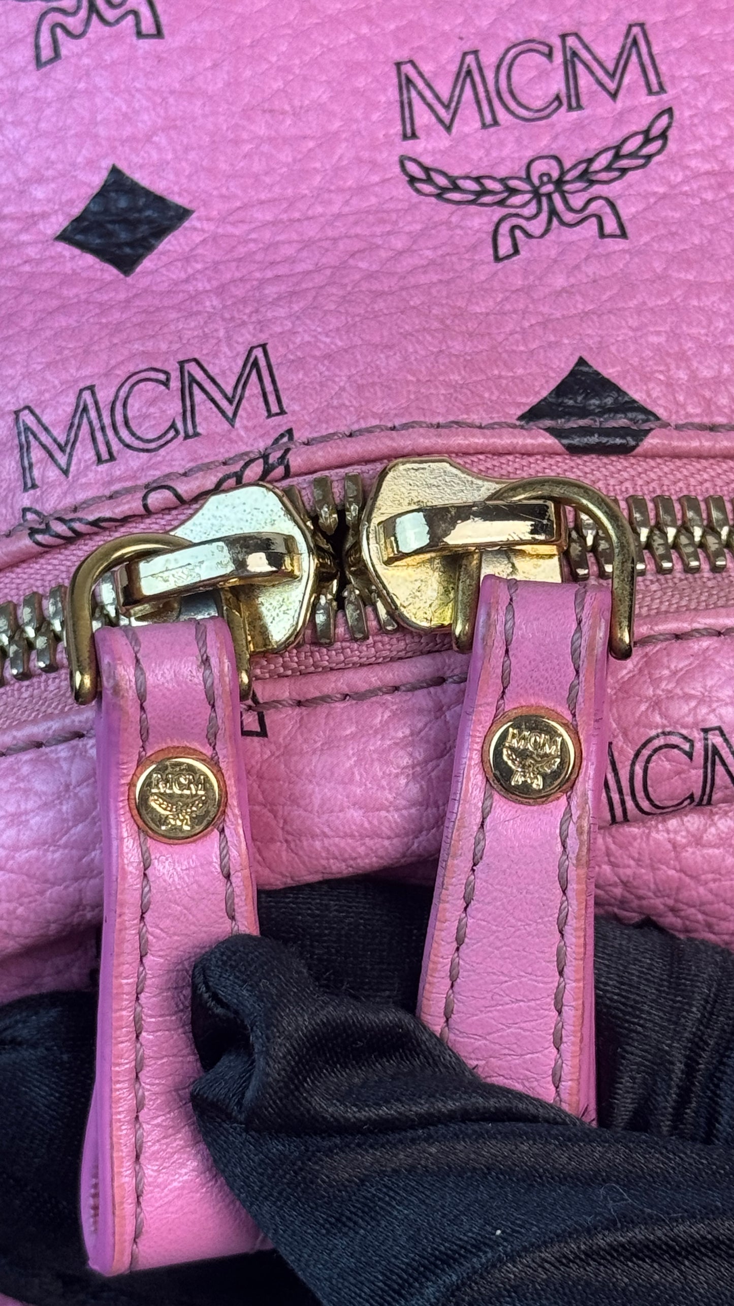 MCM Pink Visetos Stark backpack with gold-toned hardwar