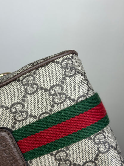 NEW GUCCI Web Boston GG Supreme Coated Canvas Brown