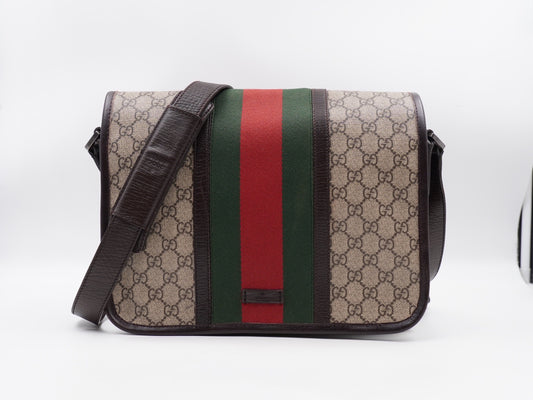 Gucci Web Flap Messenger Coated Canvas Brown