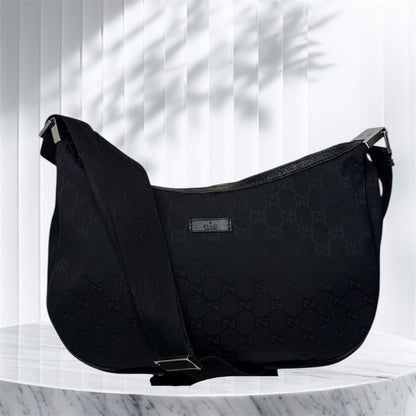 Gucci Half Moon Saddle Hobo and Crossbody GG Canvas  Black