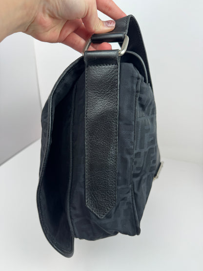 Fendi Zucca Flap Messenger Black