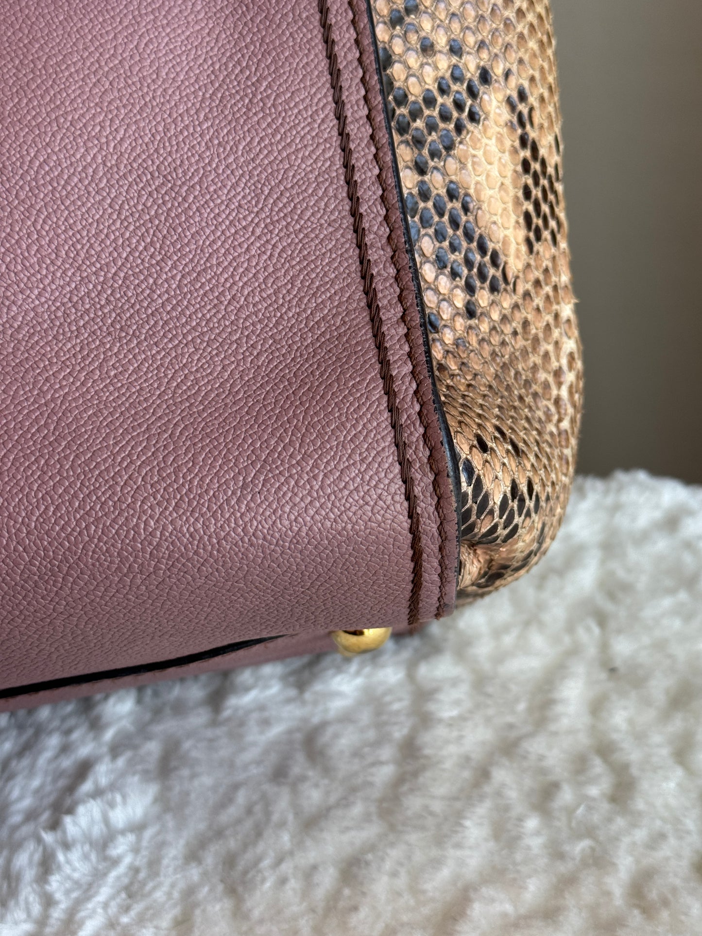 BURBERRY Pink Leather & Python Medium Buckle Tote Bag