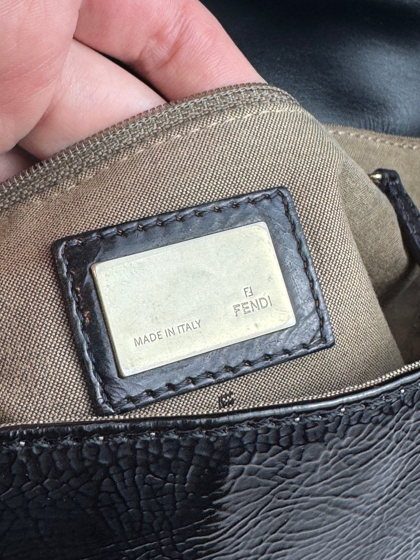 FENDI Patent Fly Shoulder Bag Black