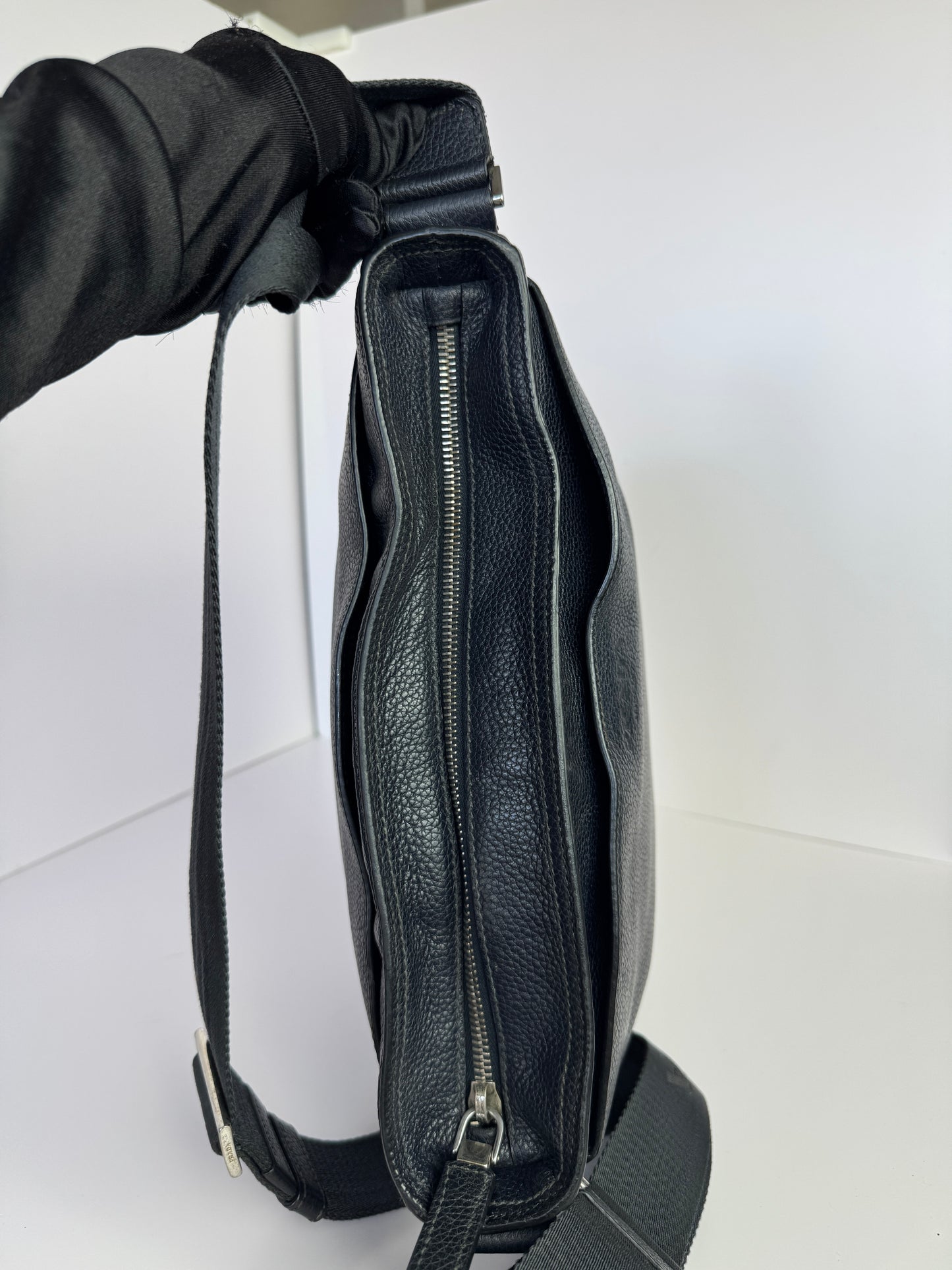 PRADA Pocket Leather Messenger Navy