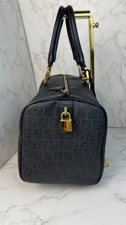 Fendi Zucca Canvas Leather Trim Boston
