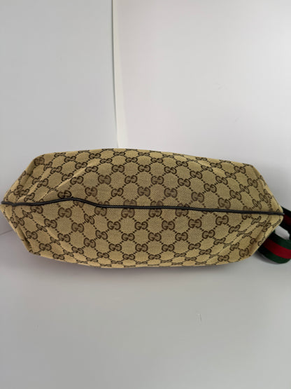 GUCCI Web Large Halfmoon Crossbody GG Canvas Brown