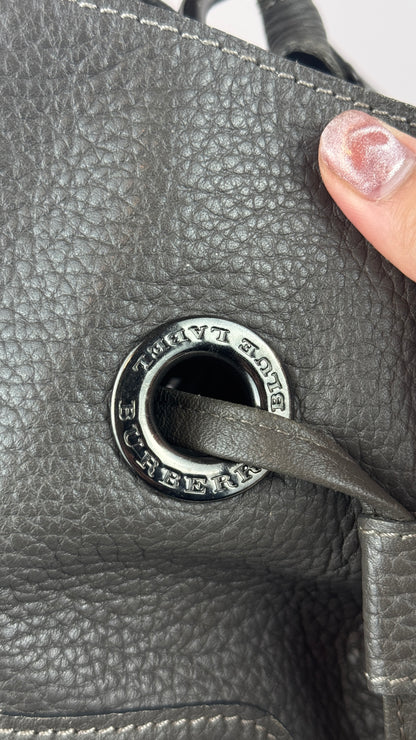 Burberry Bucket Grey Leather With Exterior Zip Pockets
