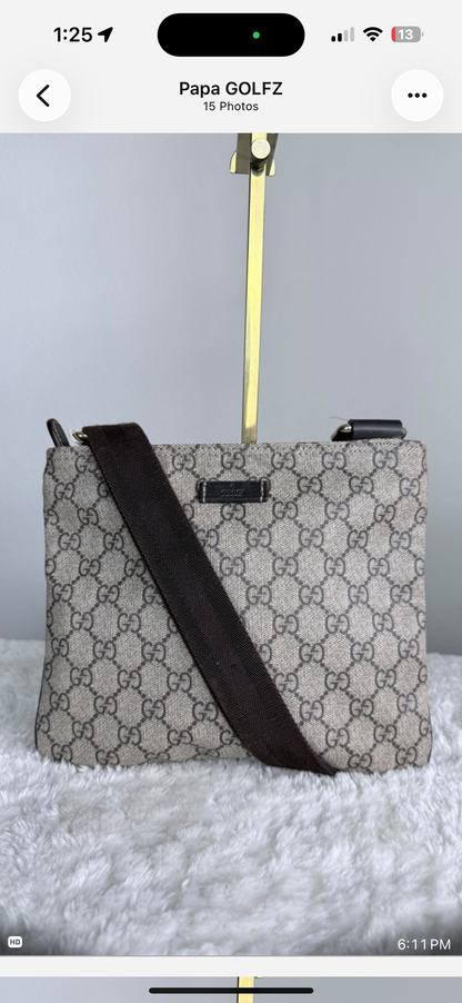 GUCCI Flat Small GG Supreme Coated canvas Brown messenger